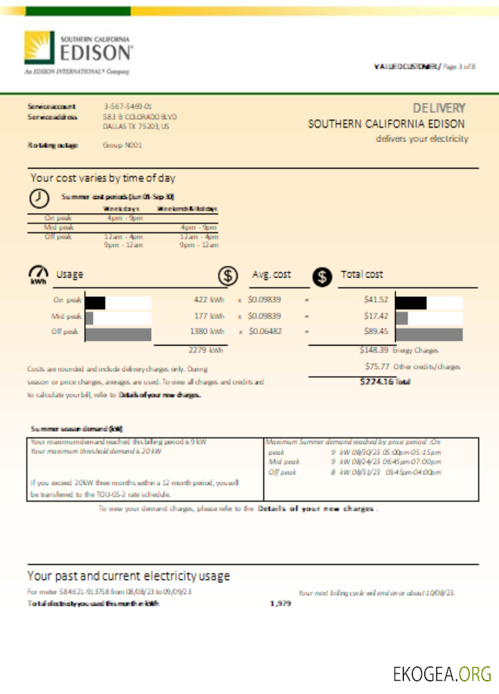 Facture commerciale de services publics EDISON de Californie du Sud, page 3, SCR